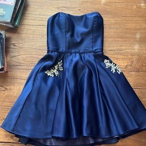 royal blue strapless dress with jewels